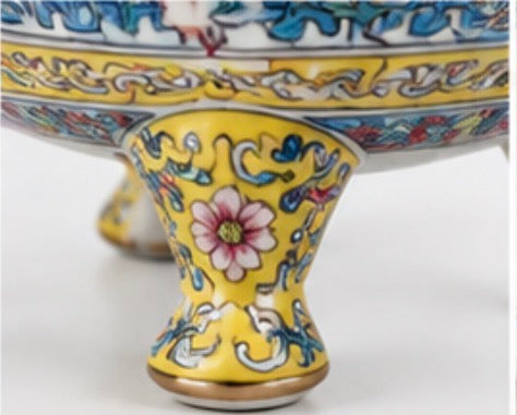 Chinese-Style Famille Rose Tripod Censor with Lid | 10’’ Decorative Urn