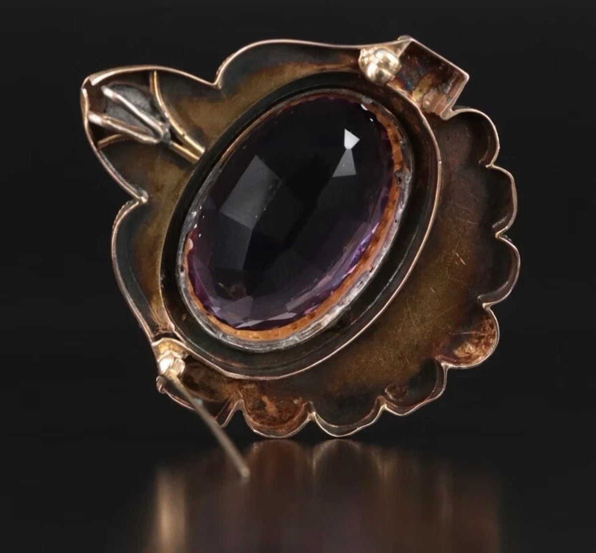 Victorian Etruscan Revival 14K Gold Amethyst Converter Brooch, 26.76 Carets