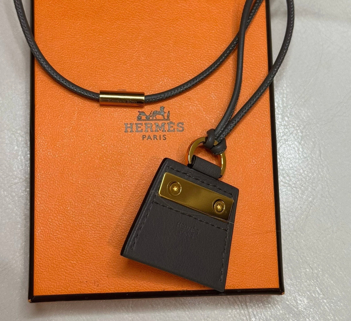 Hermes Mon Petit Kelly PM Black Swift Leather Pendant Necklace with Box